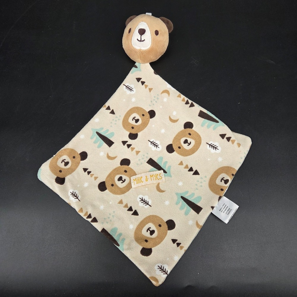 Millie & Myles Bear Baby Lovey Security Blanket Woodland Tan Brown Plush Soother